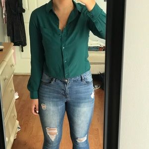 Old Navy: Green Long Sleeve Button Down Blouse